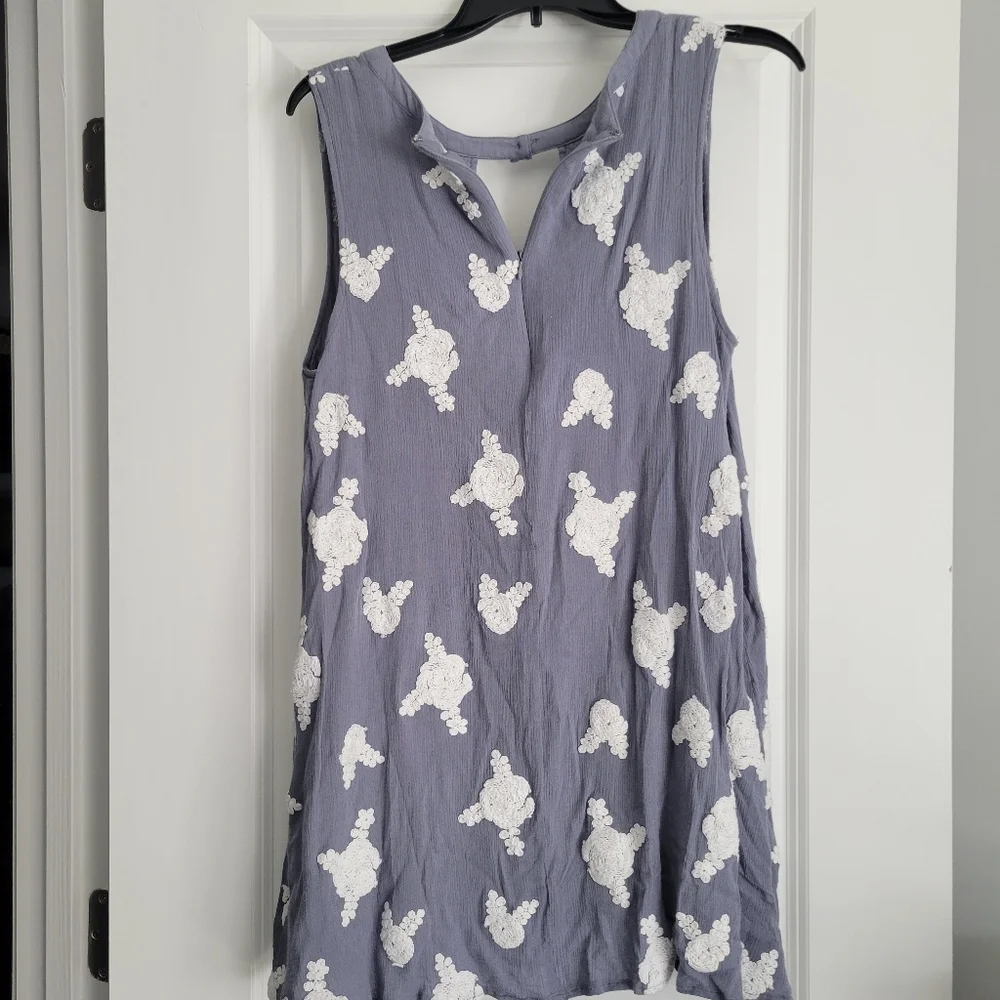HONEY BELLE FLOWY TOP Tunic/ Dress Medium Blue Embroidery LG - Picture 7 of 9